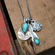 Load image into Gallery viewer, Sonoran Mountain turquoise Feather Pendant + Sterling Thunderbird Reworked Necklace