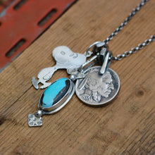 Load image into Gallery viewer, Vintage Sterling Silver Snoopy pendant + Blue Moon turquoise Pendant Reworked Necklace