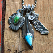 Load image into Gallery viewer, VINTAGE 70s California State pendant + Feather Reworked Necklace