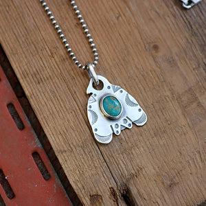 Sterling Silver Thunderbird with Bandits Mine turquoise pendant Necklace