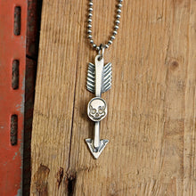 Load image into Gallery viewer, Sterling Silver Skull + Arrow Necklace