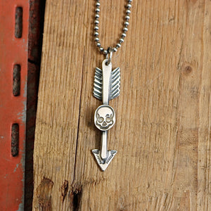 Sterling Silver Skull + Arrow Necklace
