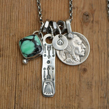 Load image into Gallery viewer, Rose Emerald Variscite Pendant + Thunderbird Bar Pendant Reworked Necklace