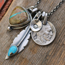 Load image into Gallery viewer, Royston Ribbon Turquoise Pendant + Sierra Bella Feather Reworked Necklace