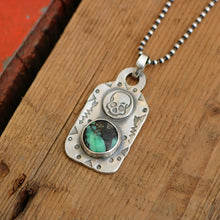 Load image into Gallery viewer, Rose Emerald Variscite + Sterling Silver Skull Dog Tag Necklace