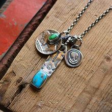 Load image into Gallery viewer, Nacozari turquoise Bar Pendant + Sterling Skull Pendant Reworked Necklace