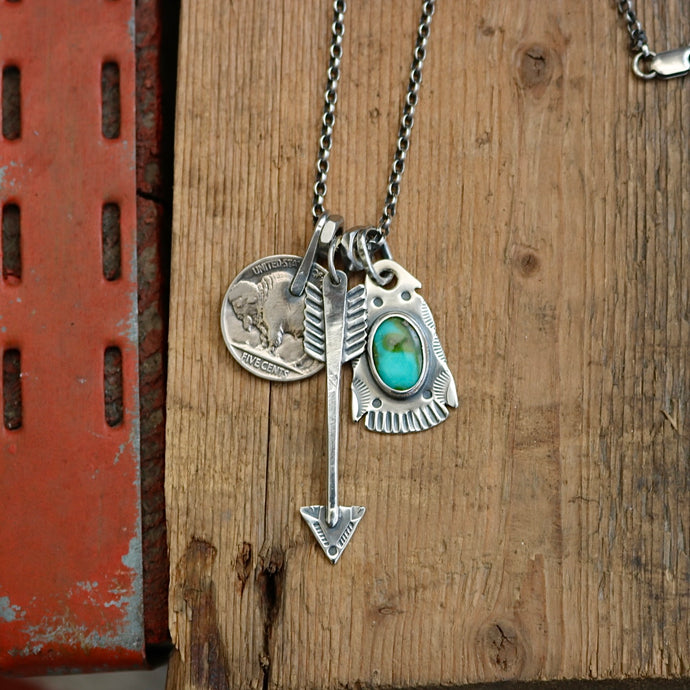 Sonoran Mountain turquoise Thunderbird + Arrow Reworked Necklace