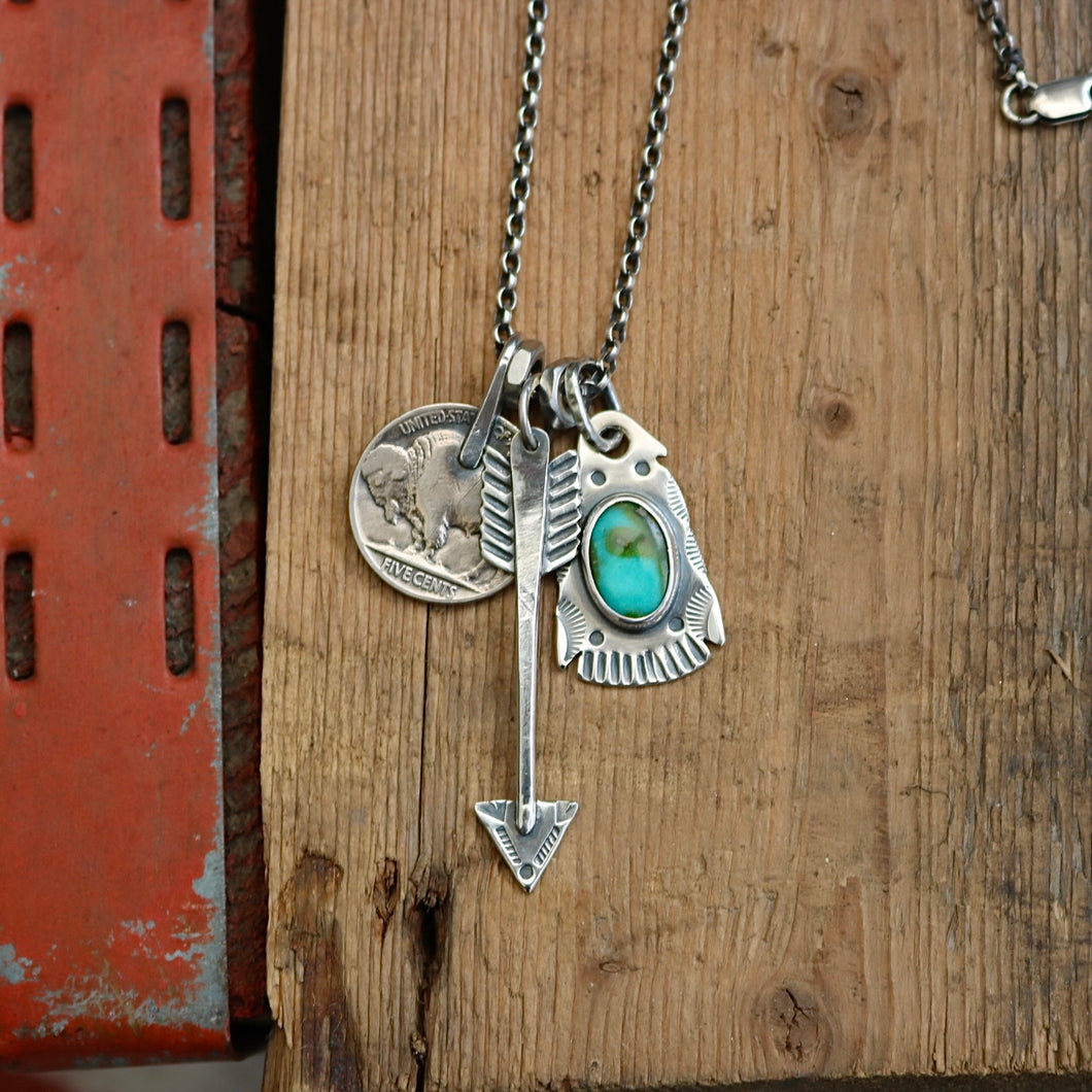 Sonoran Mountain turquoise Thunderbird + Arrow Reworked Necklace