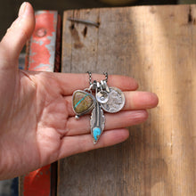 Load image into Gallery viewer, Royston Ribbon Turquoise Pendant + Sierra Bella Feather Reworked Necklace