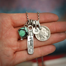 Load image into Gallery viewer, Rose Emerald Variscite Pendant + Thunderbird Bar Pendant Reworked Necklace