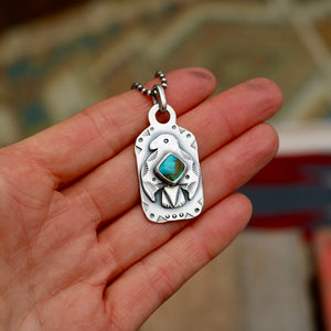 Sterling Silver Thunderbird with Bandits Mine turquoise Dog Tag Necklace