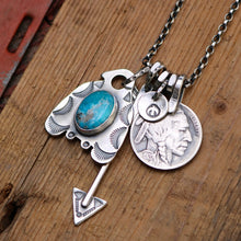 Load image into Gallery viewer, Sierra Bella Turquoise Thunderbird + Arrow Pendant Reworked Necklace