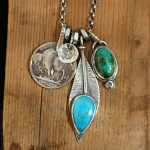 Load image into Gallery viewer, Sonoran Mountain Turquoise Pendant + Nacozari Feather Pendant Reworked Necklace