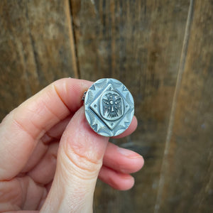 Round Sterling Silver Thunderbird Pin