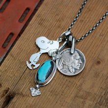 Load image into Gallery viewer, Vintage Sterling Silver Snoopy pendant + Blue Moon turquoise Pendant Reworked Necklace