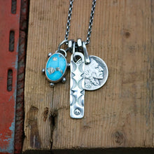 Load image into Gallery viewer, Blue Bird turquoise Pendant + Bar Pendant Reworked Necklace