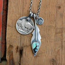 Load image into Gallery viewer, Rose Emerald Variscite Feather + Buffalo Nickel Reworked Necklace
