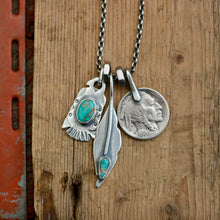 Load image into Gallery viewer, Royston turquoise Thunderbird + Feather Reworked Necklace