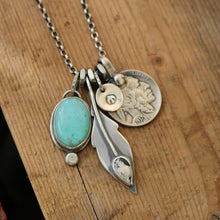 Load image into Gallery viewer, Pilot Mountain Turquoise Pendant + White Buffalo Feather Pendant Reworked Necklace