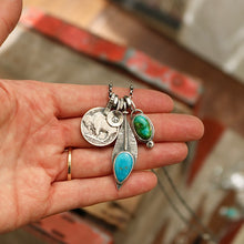 Load image into Gallery viewer, Sonoran Mountain Turquoise Pendant + Nacozari Feather Pendant Reworked Necklace