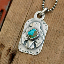 Load image into Gallery viewer, Sterling Silver Thunderbird with Bandits Mine turquoise Dog Tag Necklace