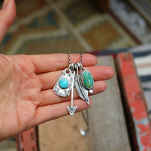 Load image into Gallery viewer, Pilot Mountain turquoise Thunderbird + Turquoise Mountain Pendant Reworked Necklace
