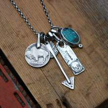 Load image into Gallery viewer, Apache Nugget turquoise Pendant + Buffalo Nickel Reworked Necklace
