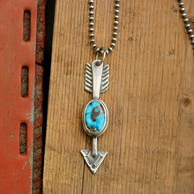 Load image into Gallery viewer, Sterling Silver + Blue Moon Turquoise Arrow Necklace