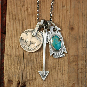 Bandits Mine turquoise Thunderbird + Arrow Reworked Necklace