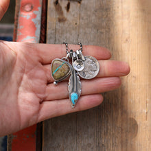 Load image into Gallery viewer, Royston Ribbon Turquoise Pendant + Sierra Bella Feather Reworked Necklace