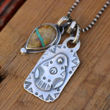 Load image into Gallery viewer, Sterling Silver Thunderbird Dog Tag + Royston Ribbon Turquoise Necklace