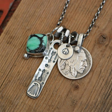Load image into Gallery viewer, Rose Emerald Variscite Pendant + Thunderbird Bar Pendant Reworked Necklace
