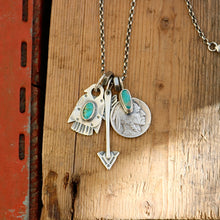 Load image into Gallery viewer, Kingman turquoise Nickel + Thunderbird Reworked Necklace