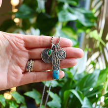 Load image into Gallery viewer, Nacozari turquoise Bar Pendant + Sterling Skull Pendant Reworked Necklace