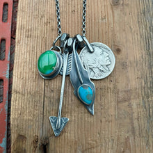 Load image into Gallery viewer, Sonoran Mountain turquoise Pendant + Blue Bird turquoise Feather Reworked Necklace