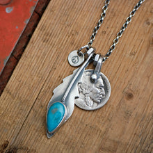 Load image into Gallery viewer, Nacozari Turquoise Feather + Nickel Reworked Necklace