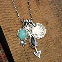 Load image into Gallery viewer, Pilot Mountain Turquoise Pendant + White Buffalo Arrow Pendant Reworked Necklace