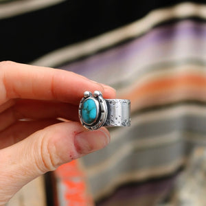 Turquoise Mountain + Sterling Horseshoe Ring - UK R / US 8.5