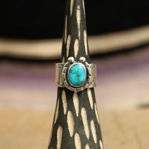 Turquoise Mountain + Sterling Horseshoe Ring - UK R / US 8.5