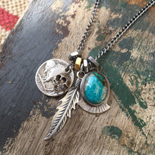 Load image into Gallery viewer, Compass Turquoise Pendant and Vintage Skull Reworked Necklace