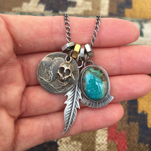 Load image into Gallery viewer, Compass Turquoise Pendant and Vintage Skull Reworked Necklace