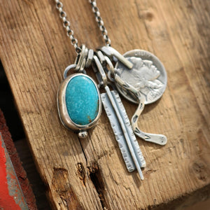 Cumpas Turquoise pendant + 1926 Nickel Reworked Necklace