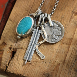 Cumpas Turquoise pendant + 1926 Nickel Reworked Necklace