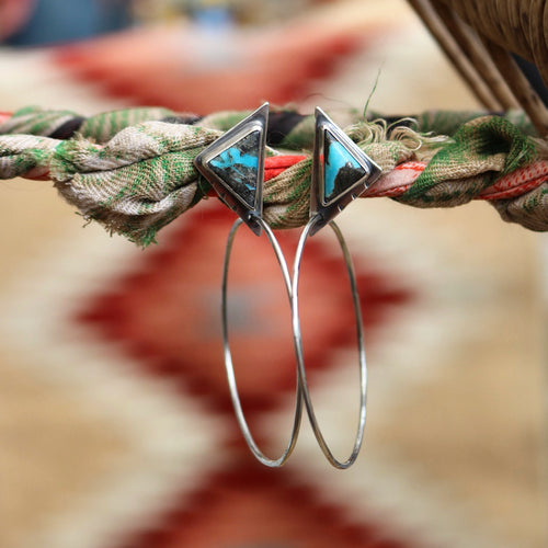 Kingman Turquoise + Sterling Silver Hoop Post Earrings