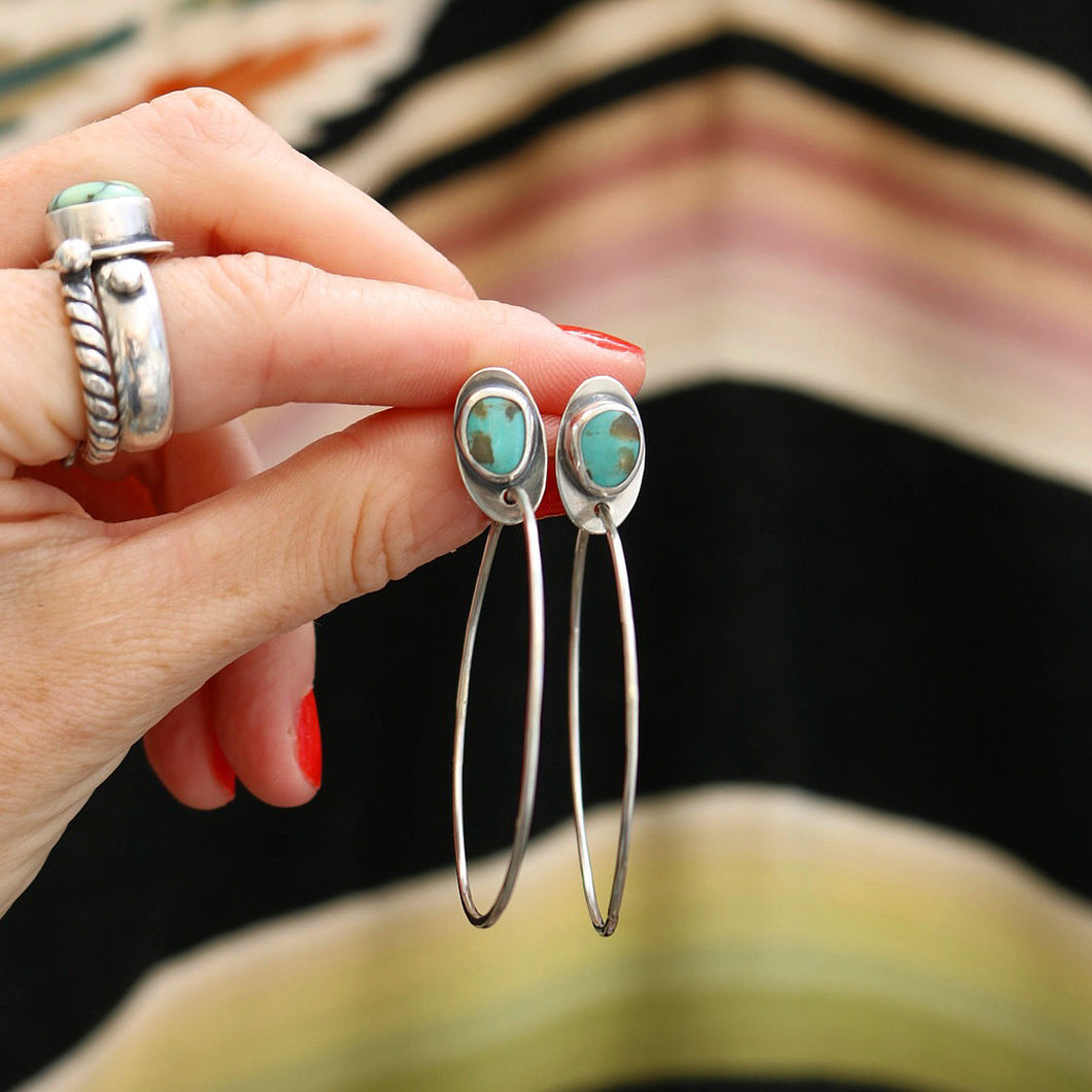 Kingman Turquoise + Sterling Silver Hoop Post Earrings